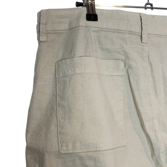 Frank & Eileen Kinsale Trouser Linen Tan Wide Leg Pant High Rise Raw Hem Size 12 - Picture 5 of 16